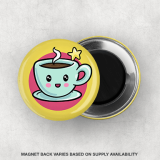 Adorable yellow1.50 Inch Custom Round Fridge Magnets with a cute cartoon cup of coffee