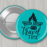 Robins Egg blue 1.75 Inch Round Custom Pinback Buttons with black 'It's Travel Time' logo