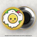 Super cute yellow 1.75 Inch Custom Round Fridge Magnets with a over easy egg on it in a cartoon style