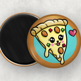 2.25" Round Custom Button Magnet/ Fridge Magnet with a cute illustration of a slice of pizza on it