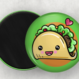 3 Inch Round Custom Fridge Magnets- with green background and kawaii taco