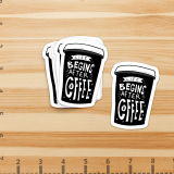 2x3 Inch Die Cut Sticker' 2 Coffee mug shaped stickers saying "Life begins after coffee" in black and white