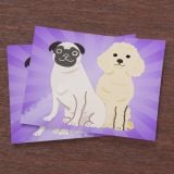 3 x 4 Inch Vertical Rectangle Stickers This photo shows a purple background with two illustrated dogs sitting and looking happy!