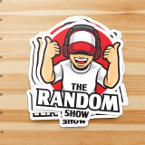 5 Inch Die Cut Sticker Cartoon man wearing baseball hat giving two thumbs up for his podcast show titled "The Random Show"