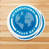 5 Inch Round Stickers- Blue round sticker with globe, international Peace Day