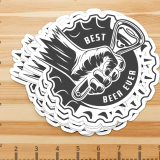 6 Inch Die Cut Sticker Sticker showing "Best Beer Ever" with fist and beer opener