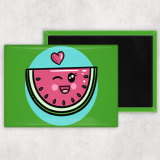 custom rectangle fridge magnet green with a cute watermelon on it.